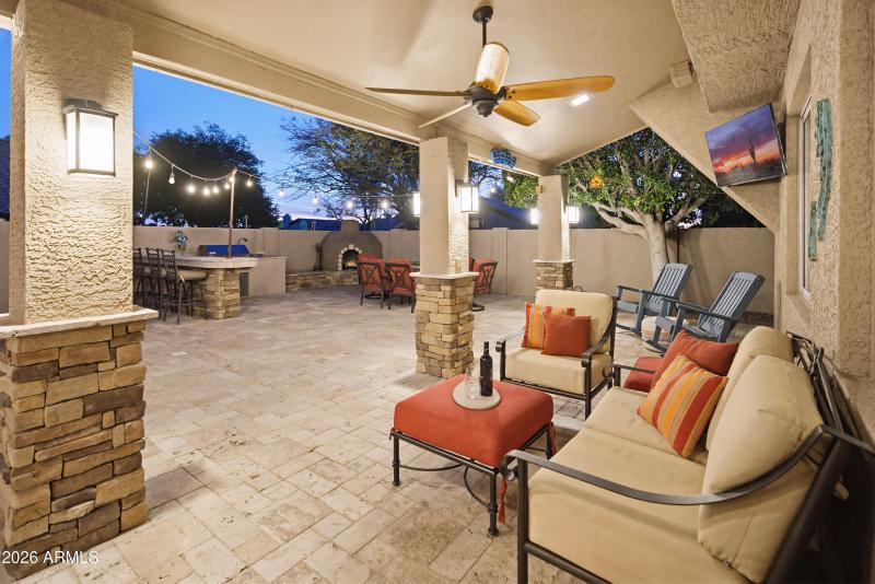 Backyard patio twilight