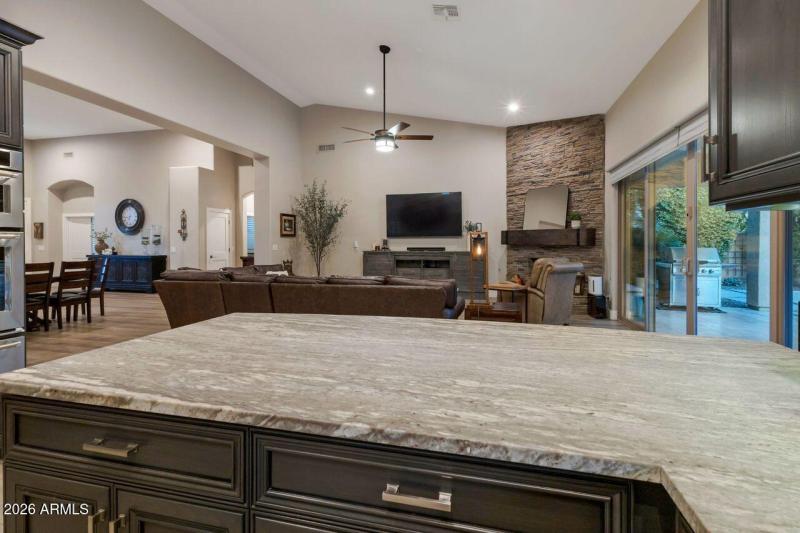 Leather-finish granite counters.