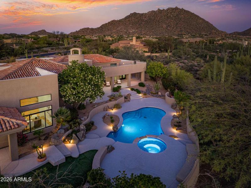 Pool at twilight with Troon Mountain