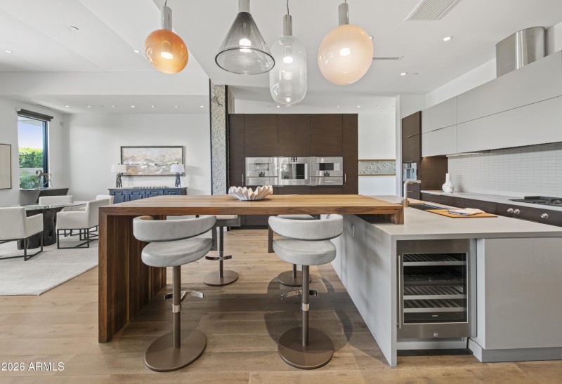 Waterfall Bar Seating and Wine Cooler