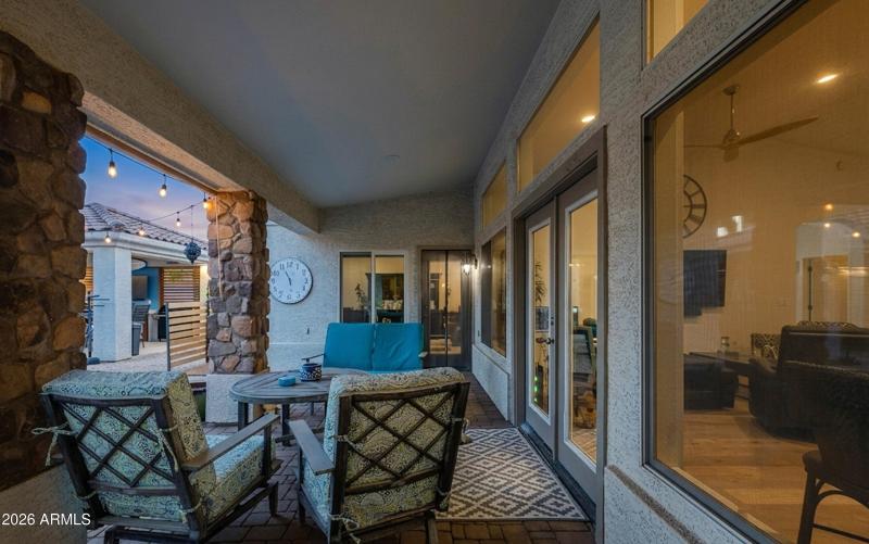 Covered Patio Seating at Twilight