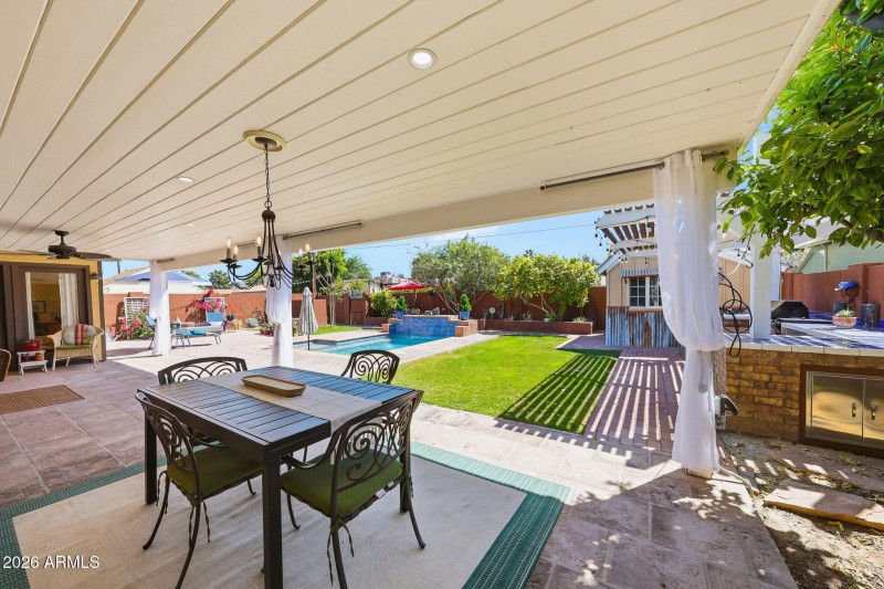 Patio over looking backyard