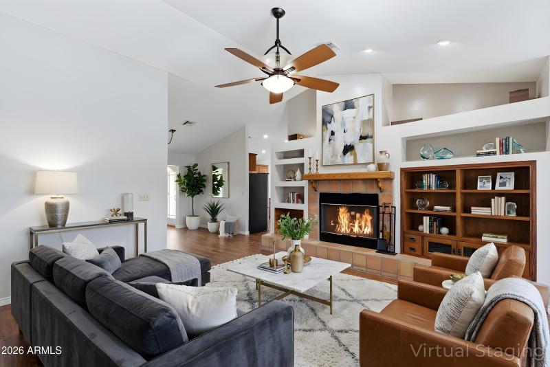 Living Room with Wood Burning Fireplace
