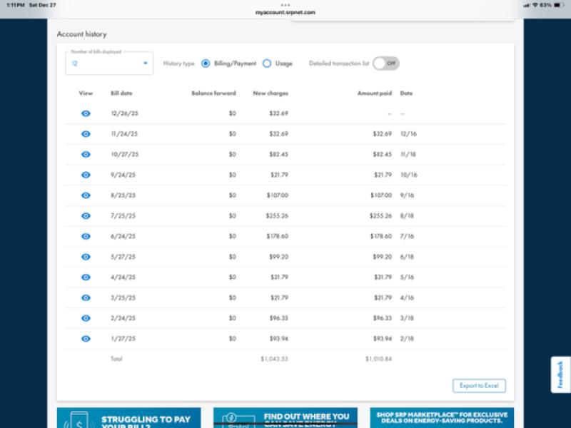 Electric bill history
