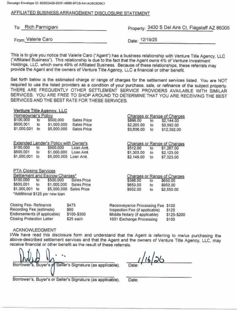 Affiliated Business Disclosure