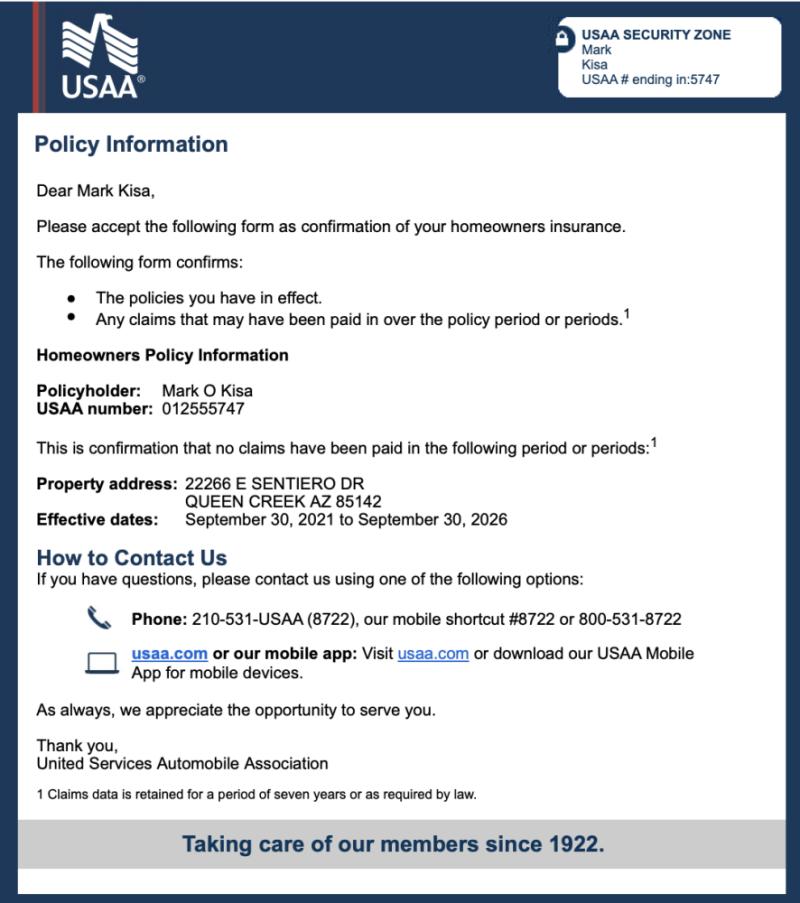 Insurance Claims History