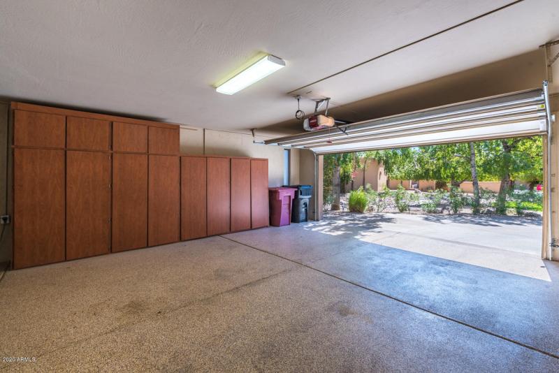 Garage with epoxy floor and storage