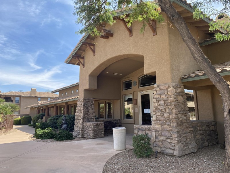 Clubhouse entry by pool