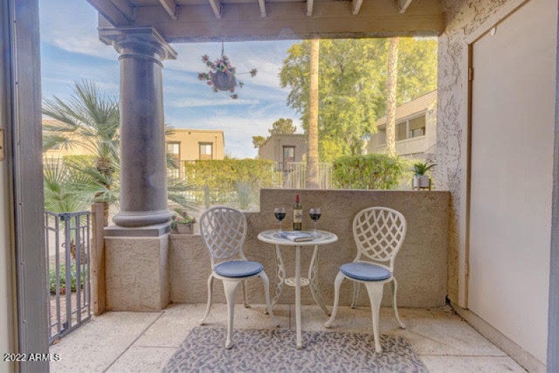 Patio overlooking pool