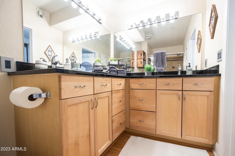 bathroom with double sinks_