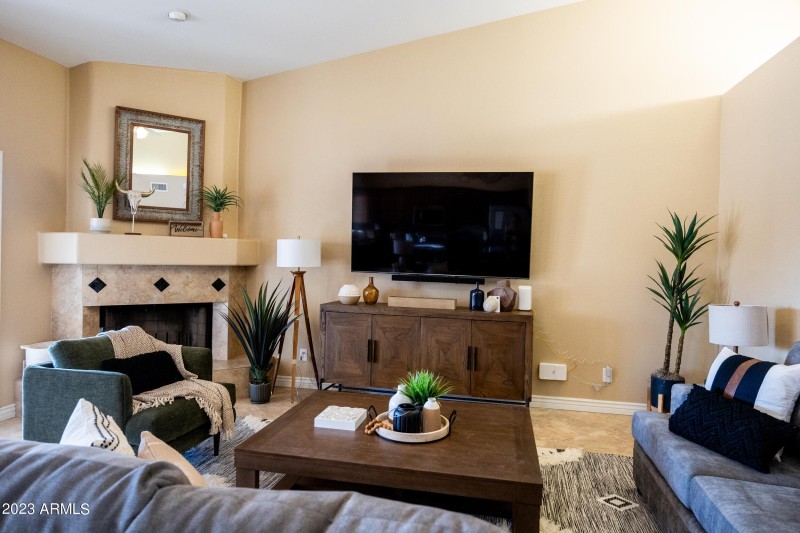 living room with electric fireplace