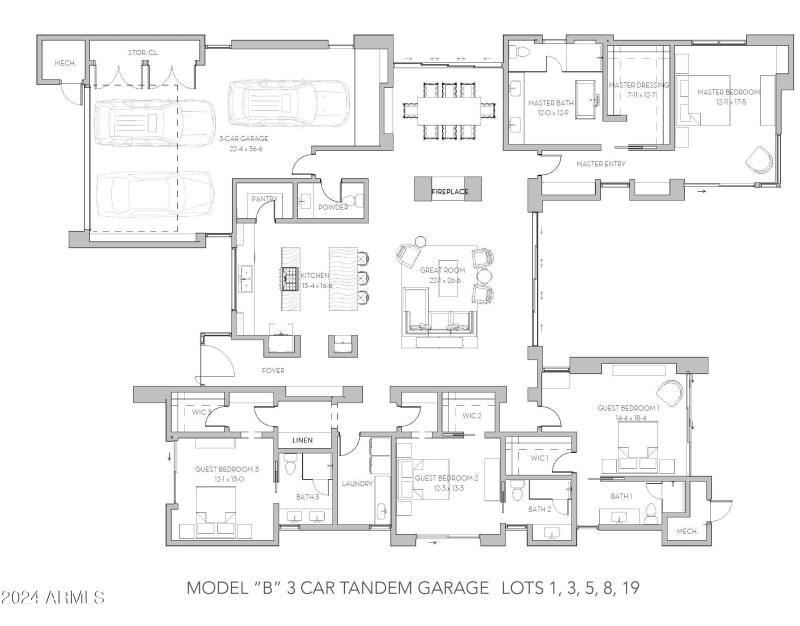 MODEL B 3 CAR TANDEM FLOOR PLAN
