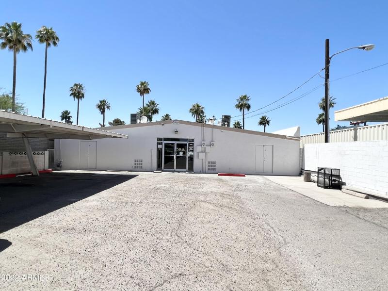 North side/main entry/parking