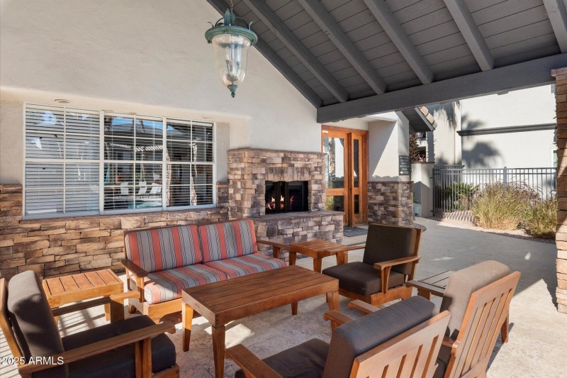 Fireplace at pool