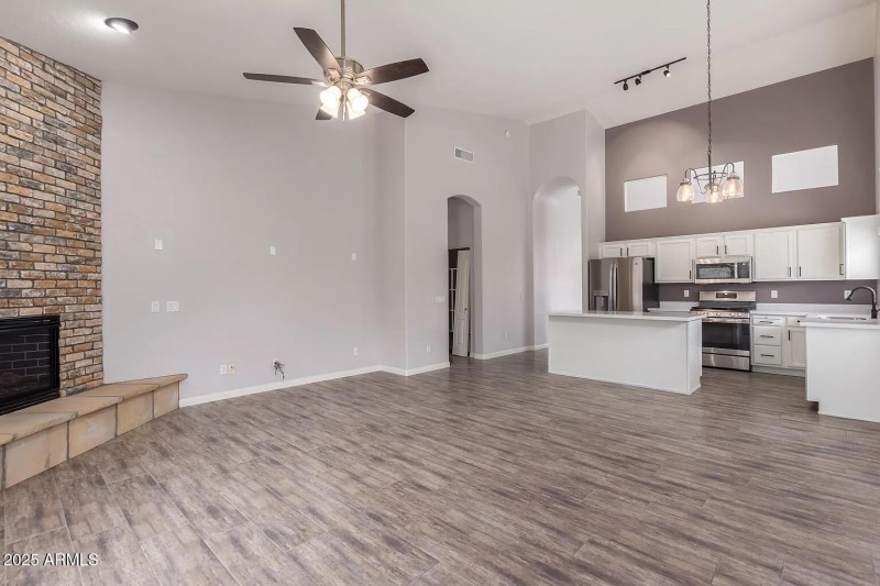 Family and Kitchen with Fireplace