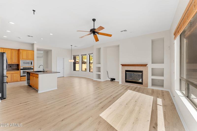 Kitchen Open to Family Room Layout