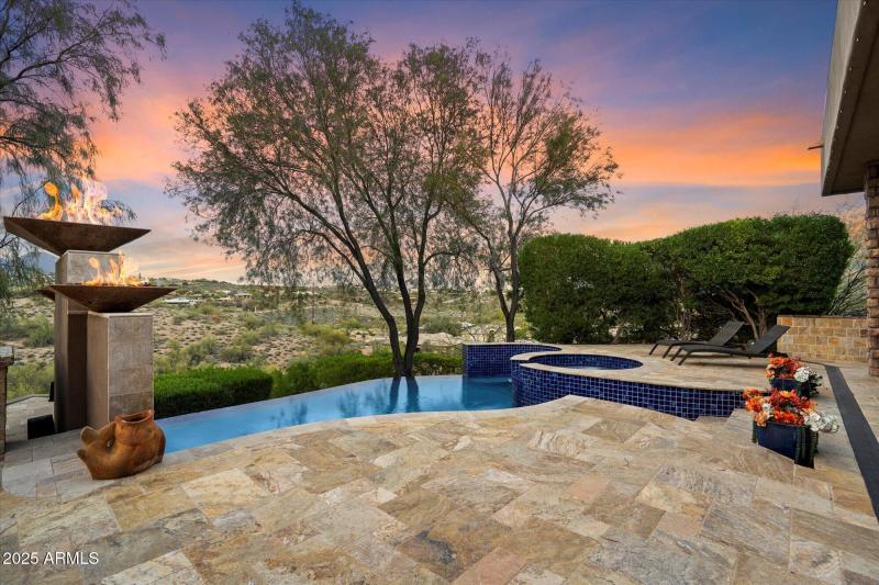 Infinity Pool with Fire Bowls