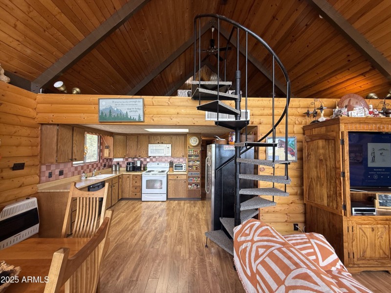 Living area and kitchen