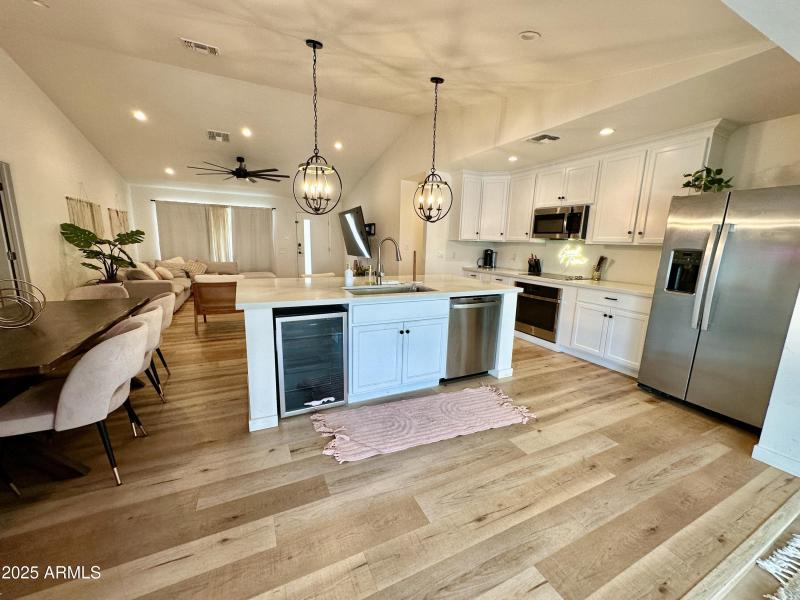 View toward kitchen and living area