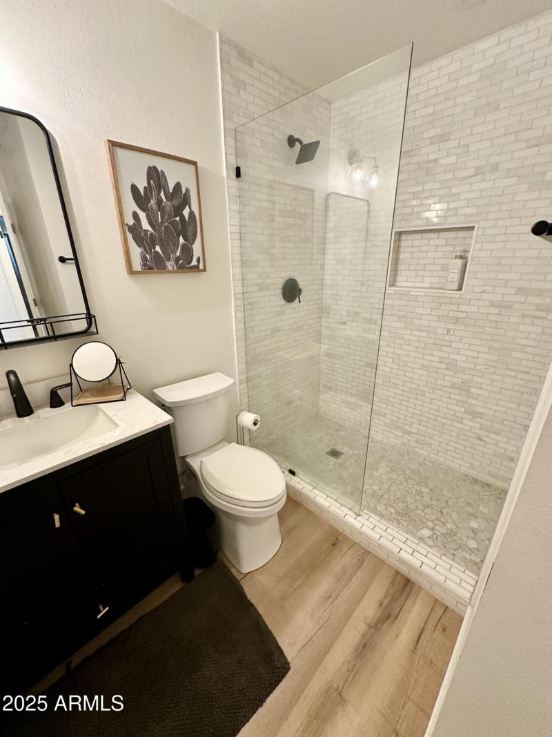 Hallway bathroom with large shower