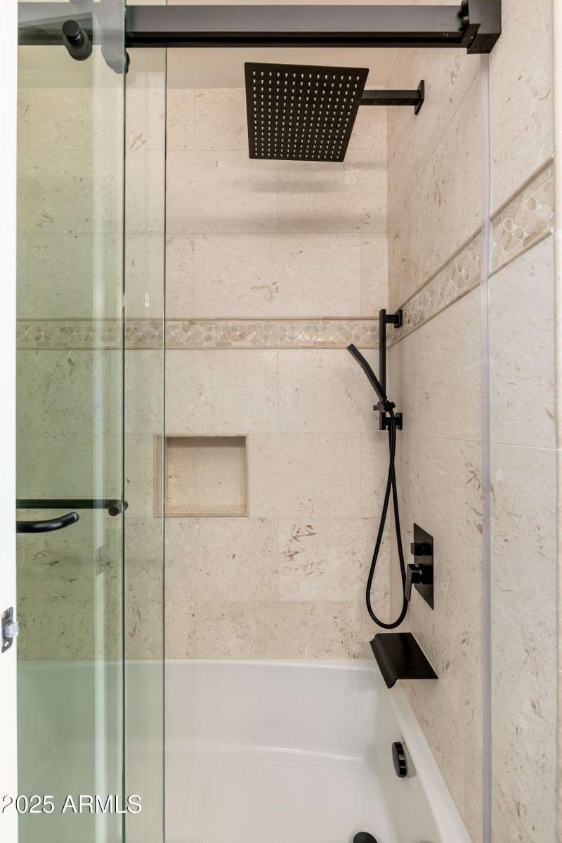 New limestone shower Front Bath