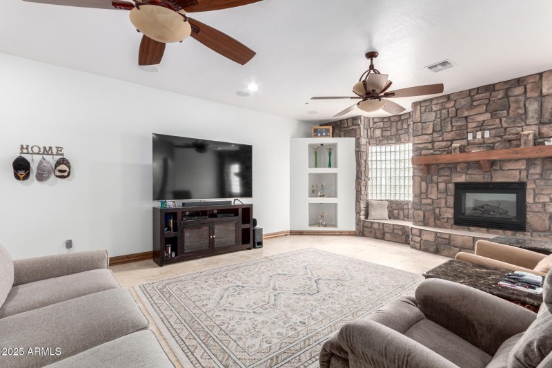 Stone Fireplace & Media Wall