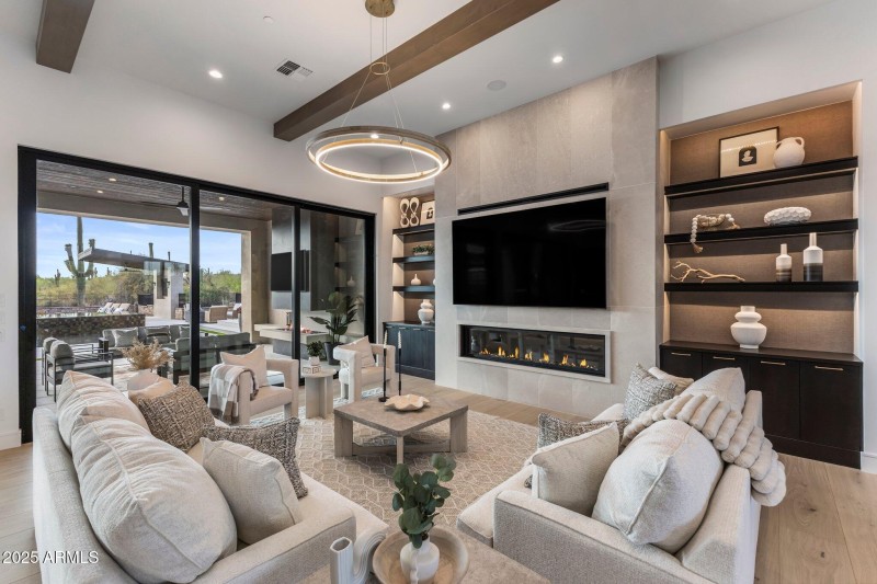 Living room open to kitchen and dining