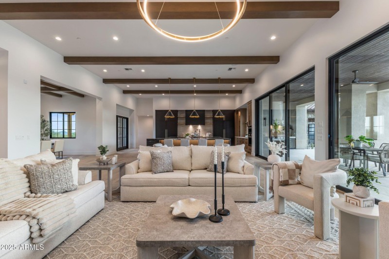 Great room with stunning beamwork