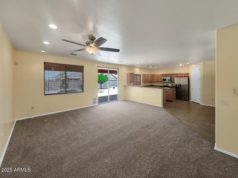 Huge family room into kitchen