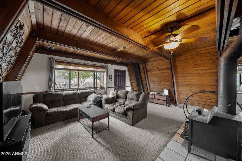 Living room with wood stove