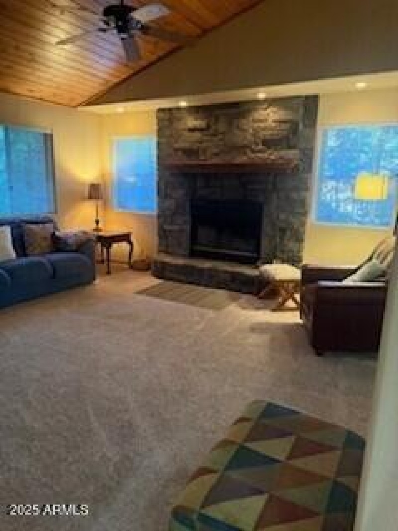 Living Room w Stone Fireplace