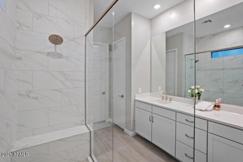 Primary Bath Huge Quartz Tiled Shower