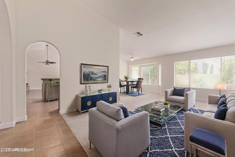 Virtually Staged Living Room and Dining