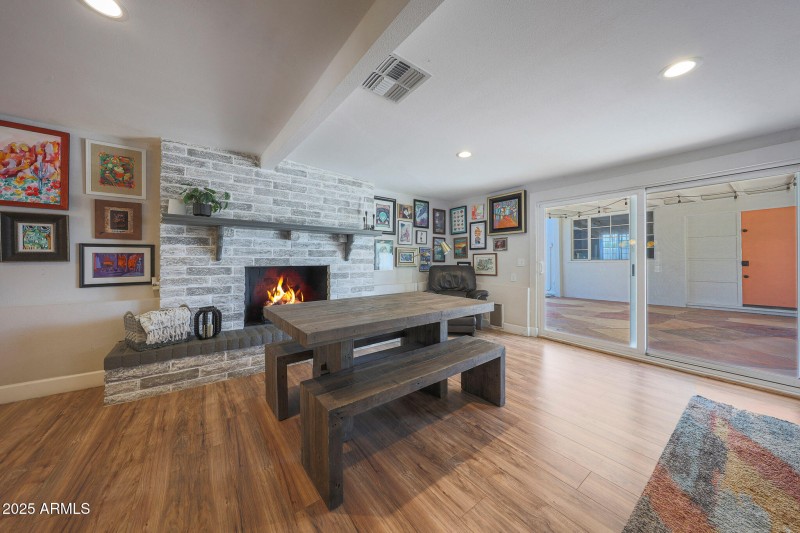 family room with fireplace