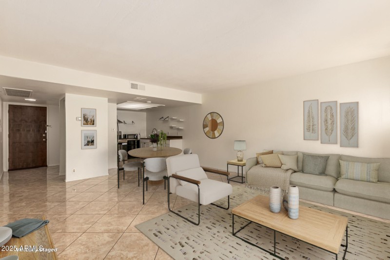 Virtually Staged Living Room and Dining