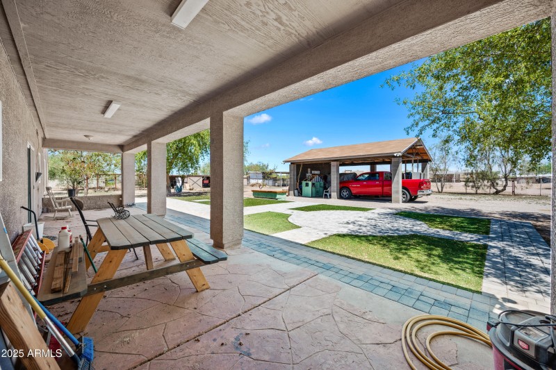 Synthetic grass and pavers