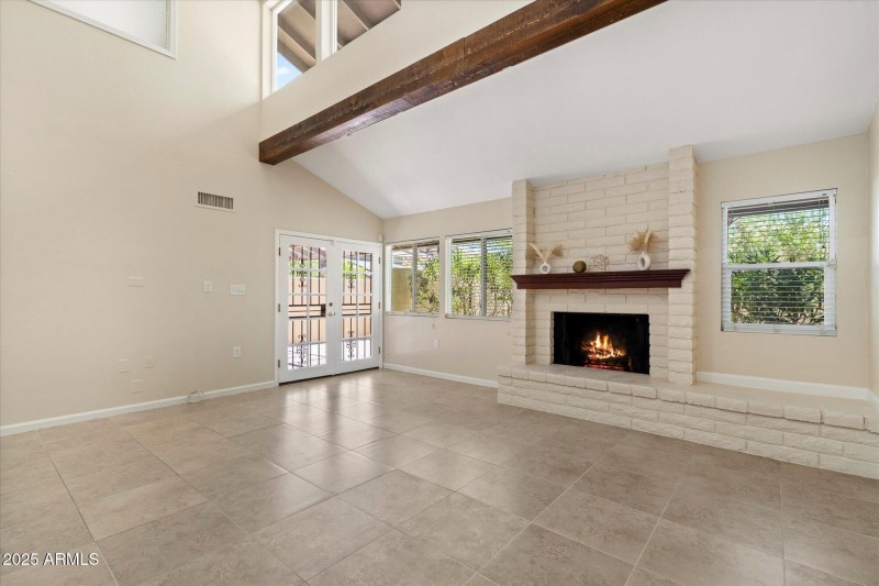Great Room; Tall Ceilings + Fireplace