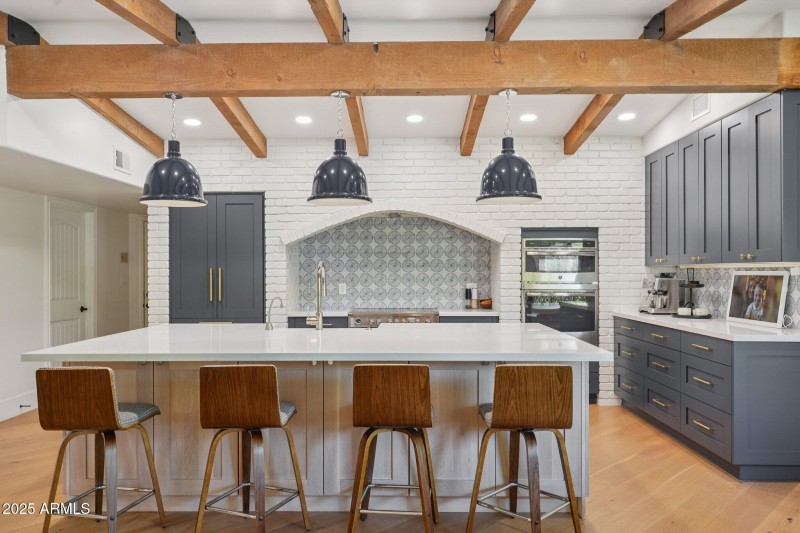 Wood beams in kitchen