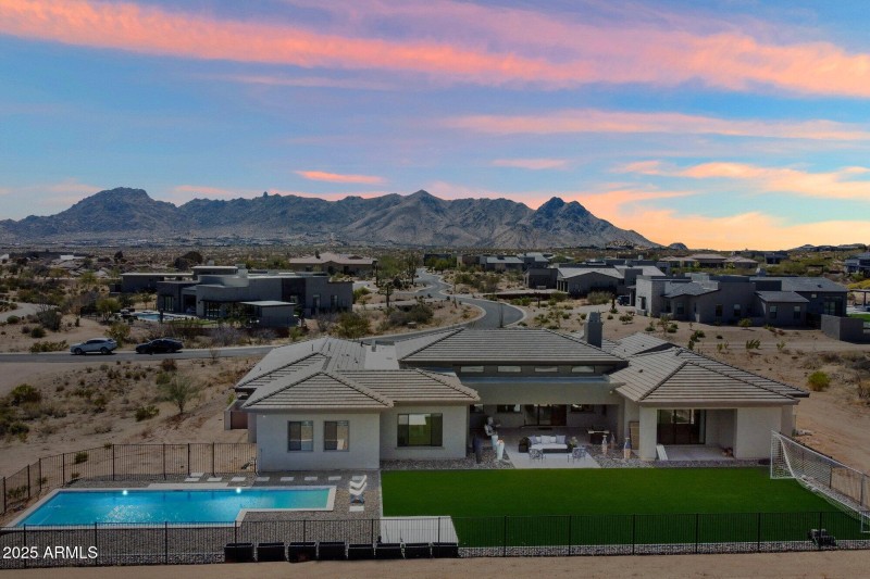 back view drone twilight