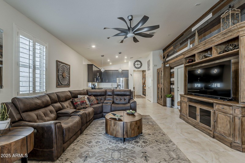 Spacious greatroom overlooks kitchen.