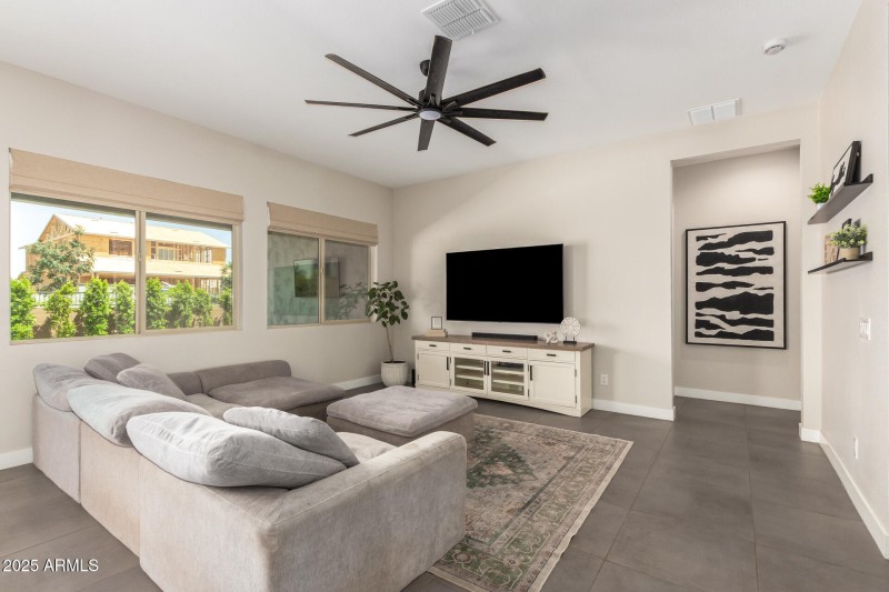Custom Roman Shades in Family Room