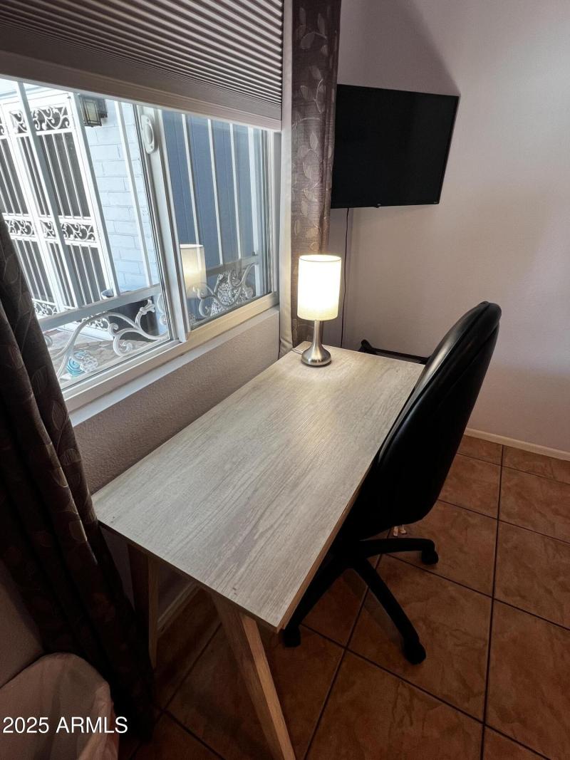 Desk & Lamp with view to Patio