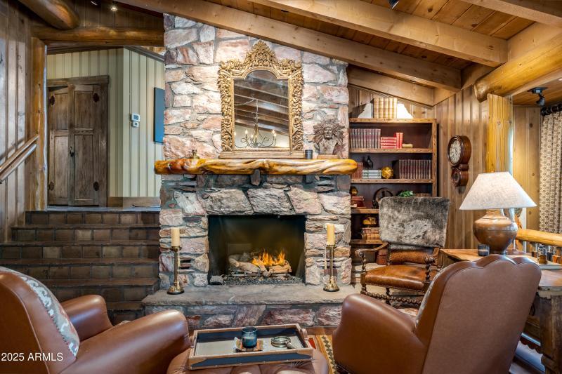 Stacked Schist Fireplace