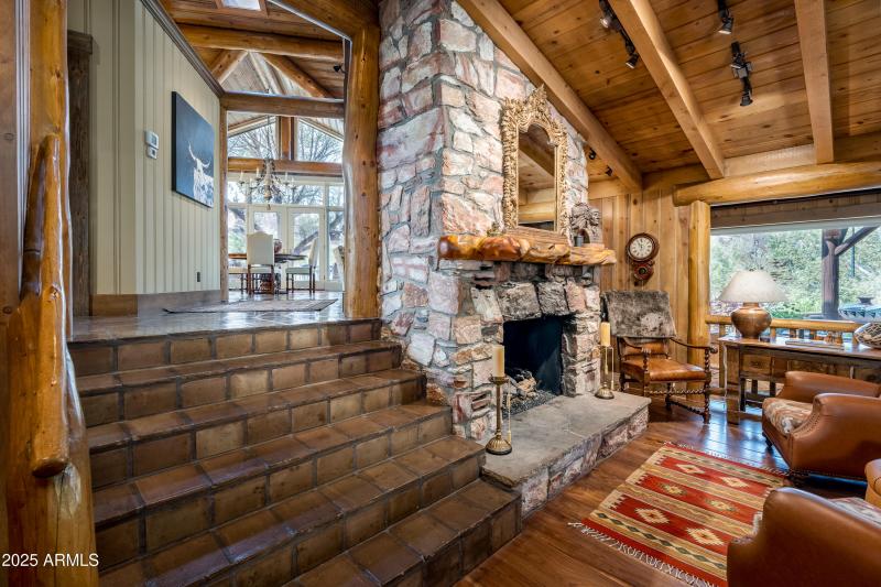 Stacked Schist Fireplace