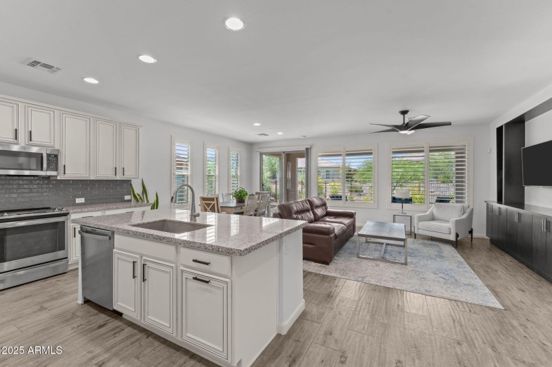 View from kitchen to great room