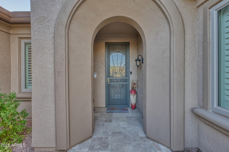 Stylish Travertine Patio Entry