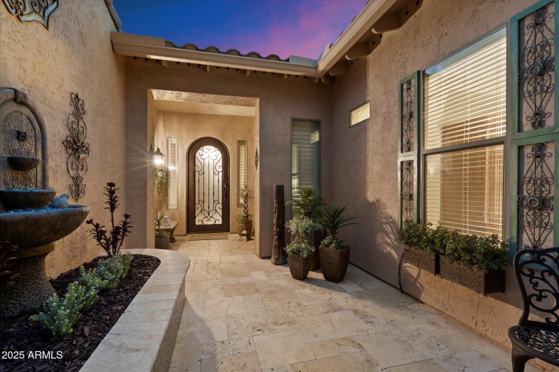 Travertine Patio Entry & Custom Door