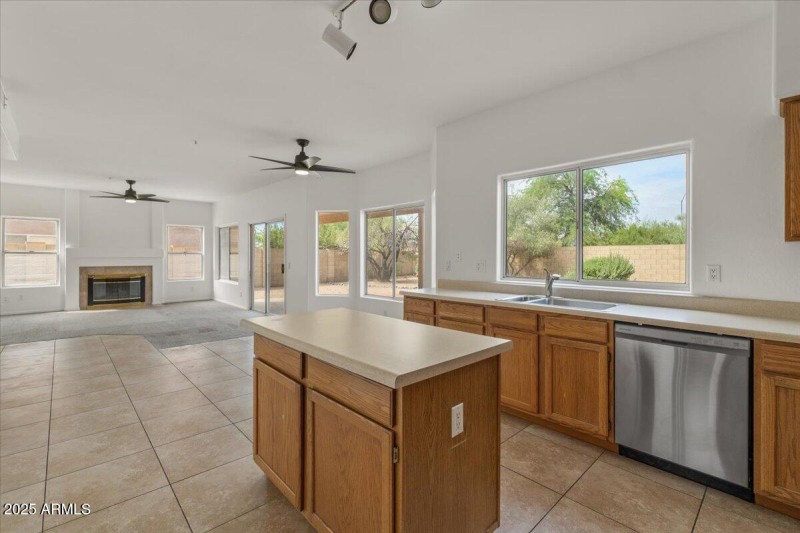Kitchen opening up to family room