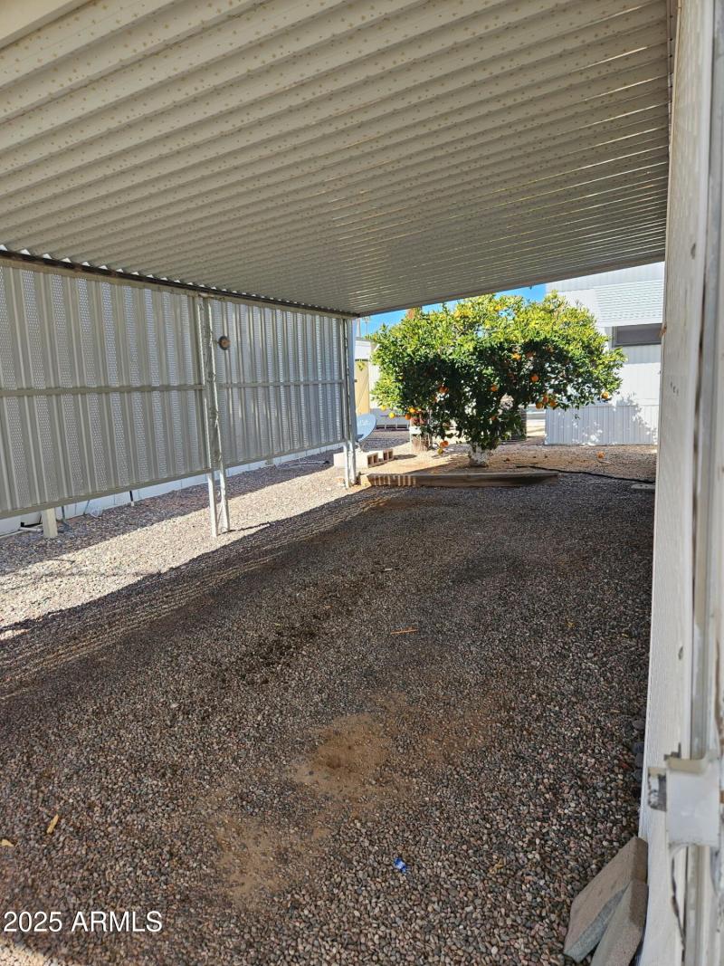 covered parking with fruit tree