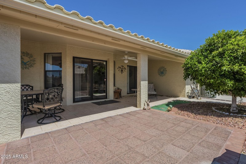 South-facing covered patio.